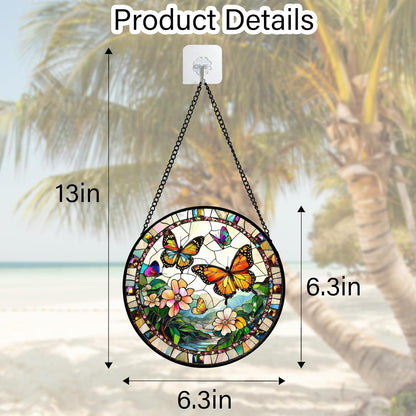 Stained Glass Window Hanging, Butterflies Flying in The Sky Suncatcher for Doors Home Sun Catchers