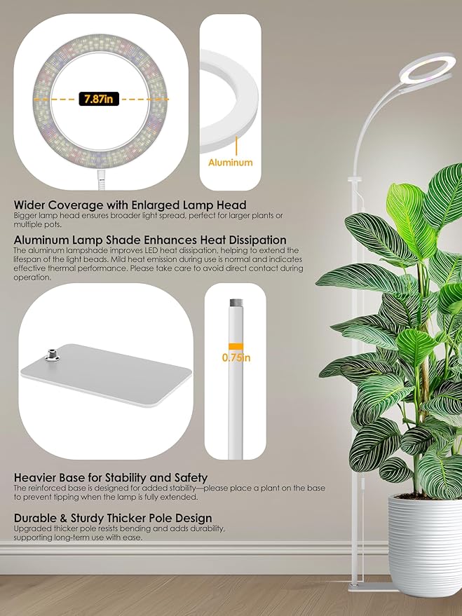 GLOWRIUM Grow Lights for Indoor Plants,Plant Light with 3/9/12/16H Grow Light Timer,2-Head 48W Full