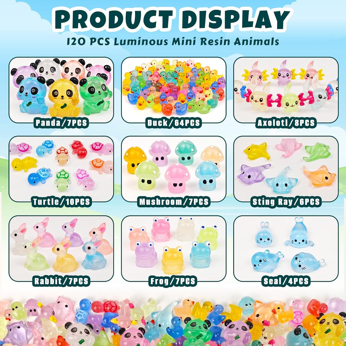 120 Pcs Luminous Mini Resin Animals Glow in The Dark Small Little Tiny Resin Figurines Ducks
