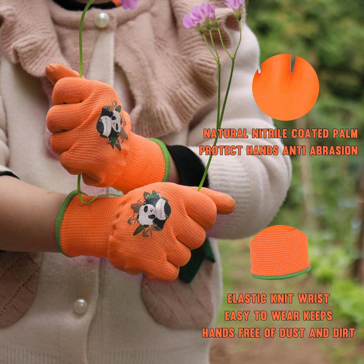 HANDLANDY 2 Pairs Kids Gardening Gloves, Toddler Children Garden Yard Work Outdoor Playing Gloves