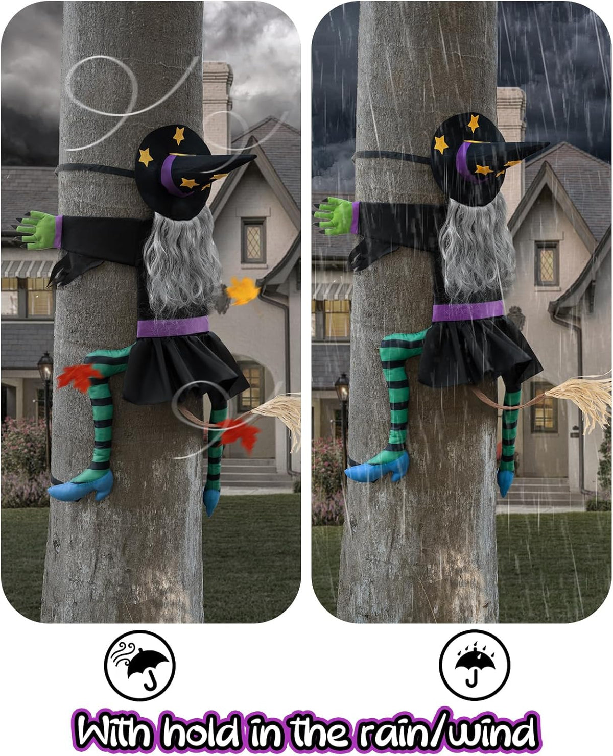 Crashing Witch for Halloween Decorations Outdoor: Hilarious Witch Decor with Adjustable Band for