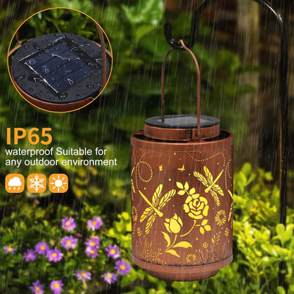 Solar Outdoor Lanterns, Dragonfly Garden Decor LED Light Hanging Waterproof Solar Lantern Birthday