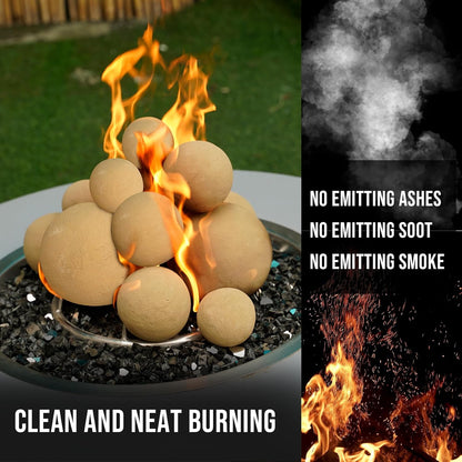 Skyflame 6" Ceramic Fireplace Balls, Beige Round Fire Stones Reusable Fire Pit Balls for Indoor and