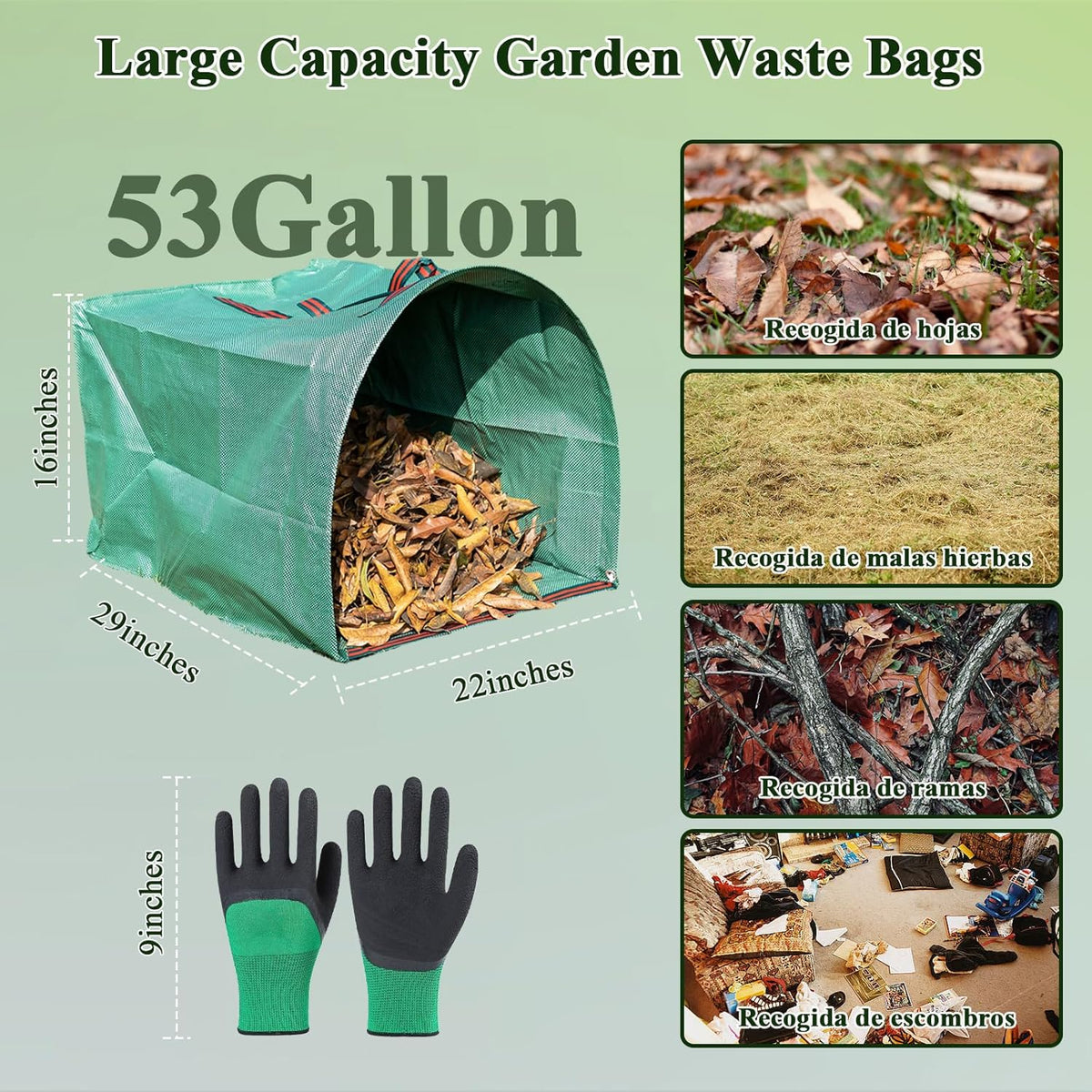 2 Pack 53 Gallons Reusable Yard Waste Bags,Heavy Duty Lawn and Leaf Bags,Dustpan-Type Garden Bag