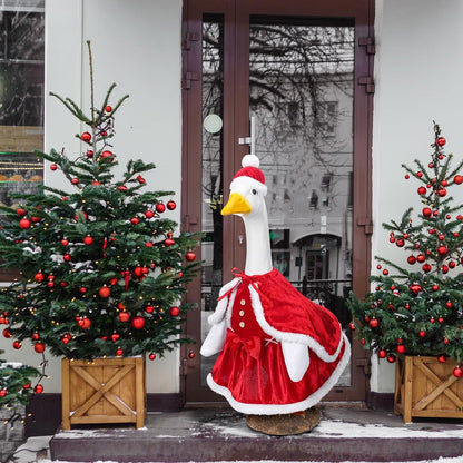 Christmas Mrs. Claus Goose Outfit Dresses Clothes for 23" High Cement or Plastic Goose Lawn