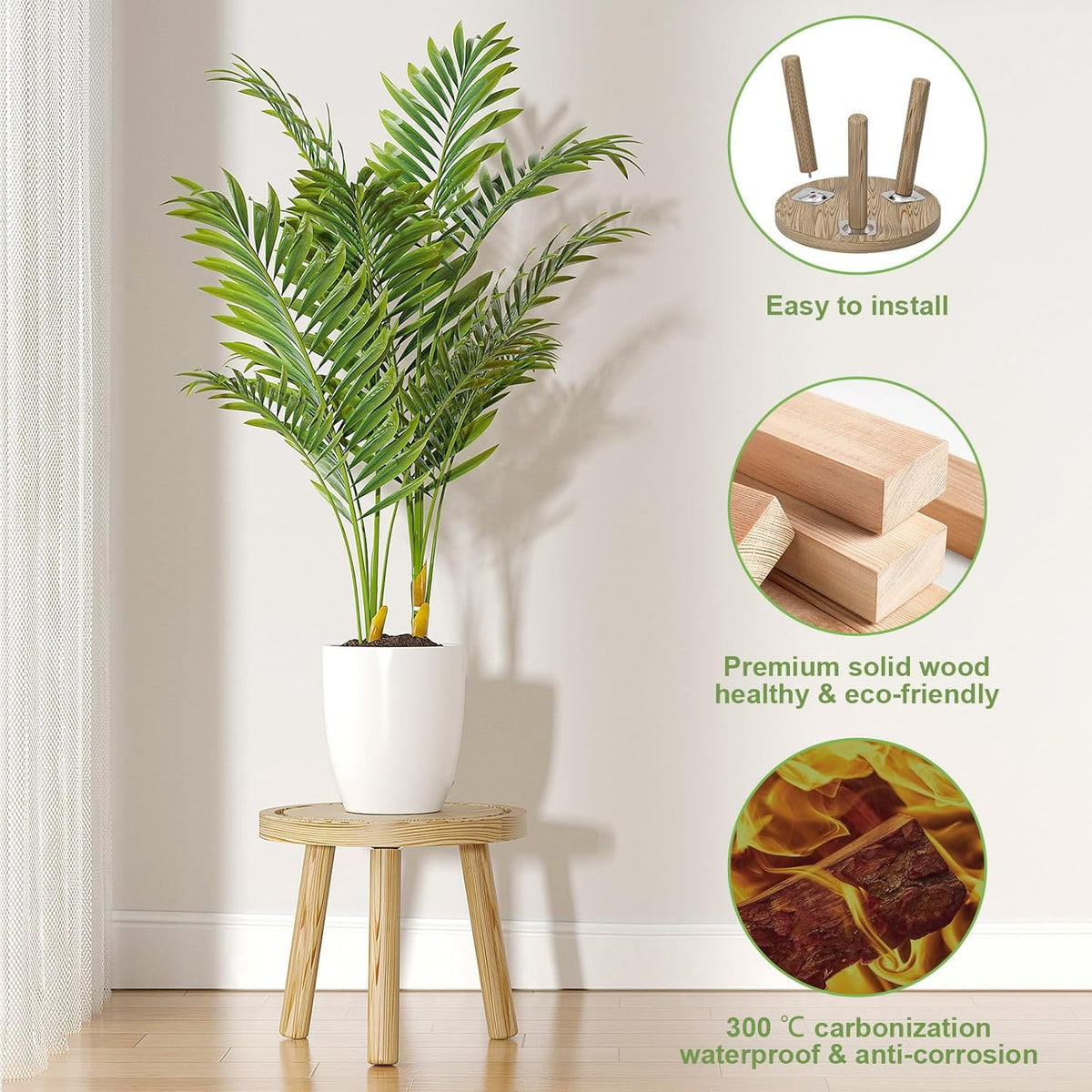 3-Pack Wood Plant Stands Indoor, Single Plant Stand for 6-12 Inch Pots, Mid-Century Modern Plant