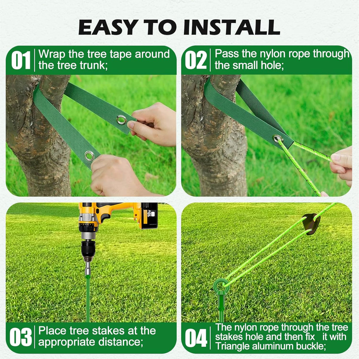 3 Pack 18" Tree Stake Kit, Heavy Duty Spiral Stakes and Supports for Leaning and Young Trees