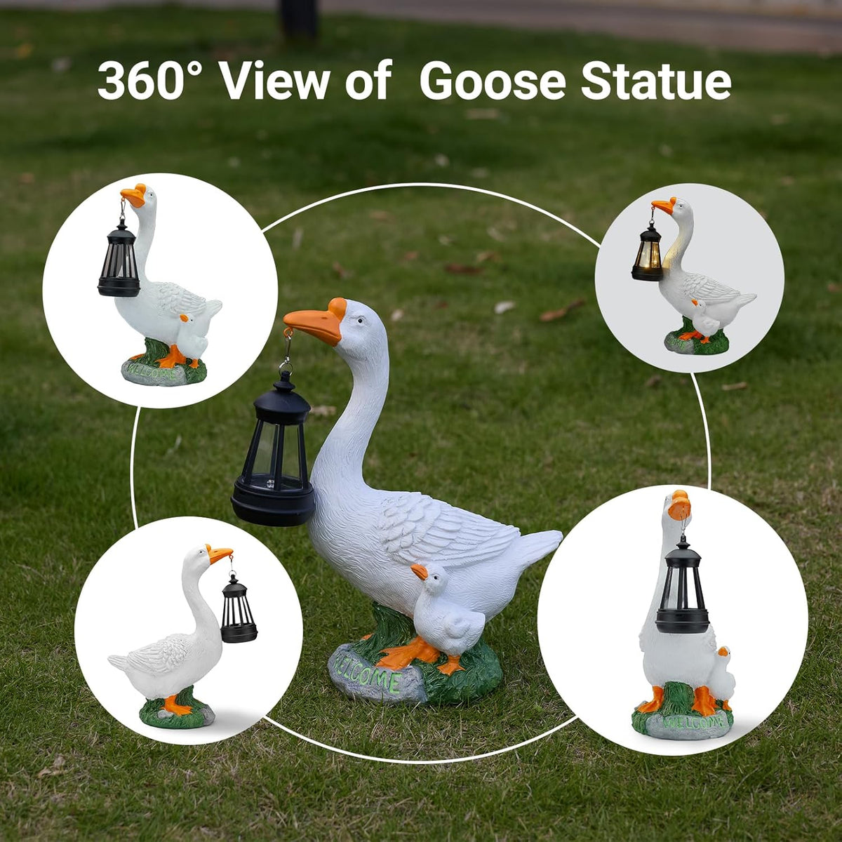Solar Porch Goose Statue, Outdoor Goose Decor with Lantern for Yard Lawn Patio Balcony, Birthday