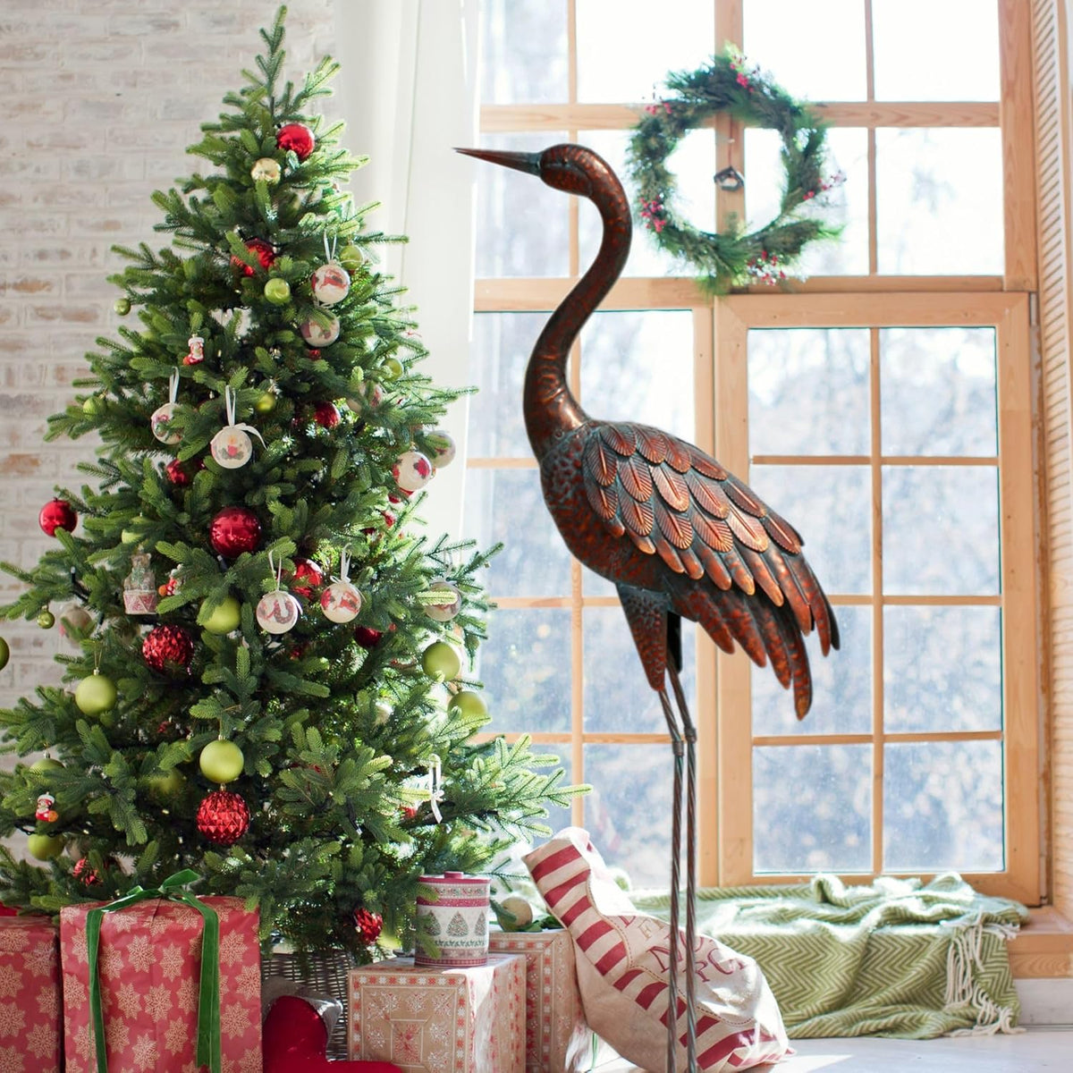 chisheen Outdoor Garden Crane Statues and Sculptures Metal Yard Art Statue for Garden Decoration