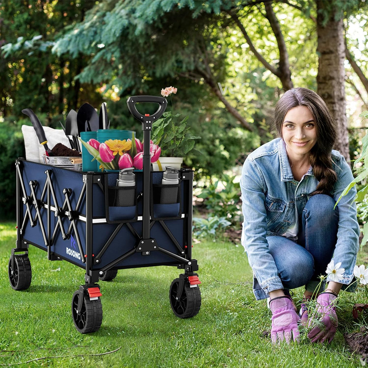 Collapsible Wagon Cart with Wheels Foldable - Folding Utility Heavy Duty Wagons Carts for Grocery