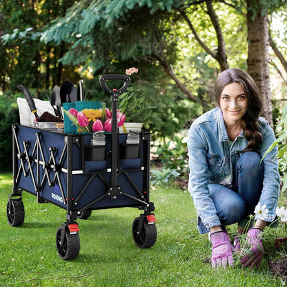 Collapsible Wagon Cart with Wheels Foldable - Folding Utility Heavy Duty Wagons Carts for Grocery