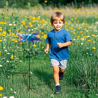WONDER GARDEN Wind Spinners Outdoor - 2 Pack Small Metal Blue Peacock Wind Spinner Windmill, Wind