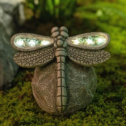 Rezpuao Garden Statue Dragonfly,Solar Dragonfly Decor for Outdoor,Resin Dragonflies Figurine with