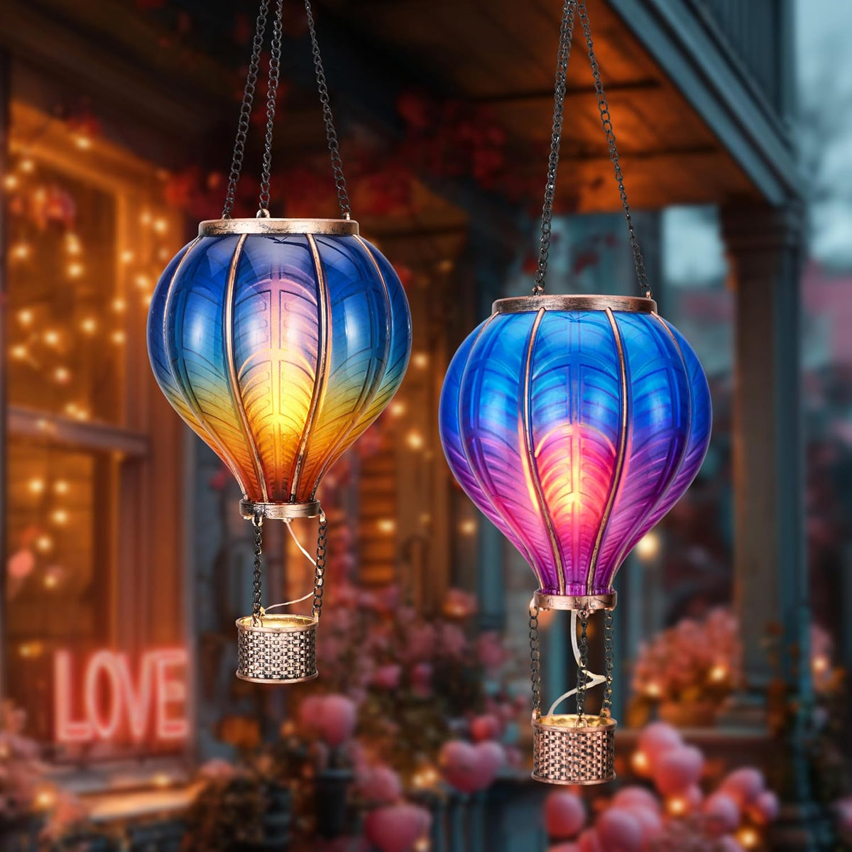 TERESA'S COLLECTIONS 2 Pack Hanging Solar Lantern Outdoor Garden Decor for Valentine,Waterproof