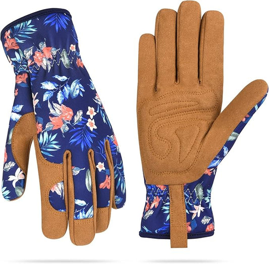 Womens Gardening Weeding Working Gloves, Leather Garden Glove for Women Thorn Proof No Stab for
