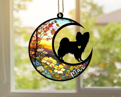 Personalized Dog Memorial, Custom Name Papillon (Black White) Dog Christmas Ornament with Name