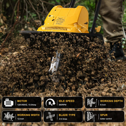 Electric Tiller/Cultivator 4 Steel Tines, 8'' Tilling Depth Garden Roto Tillers for Gardening, 13.5