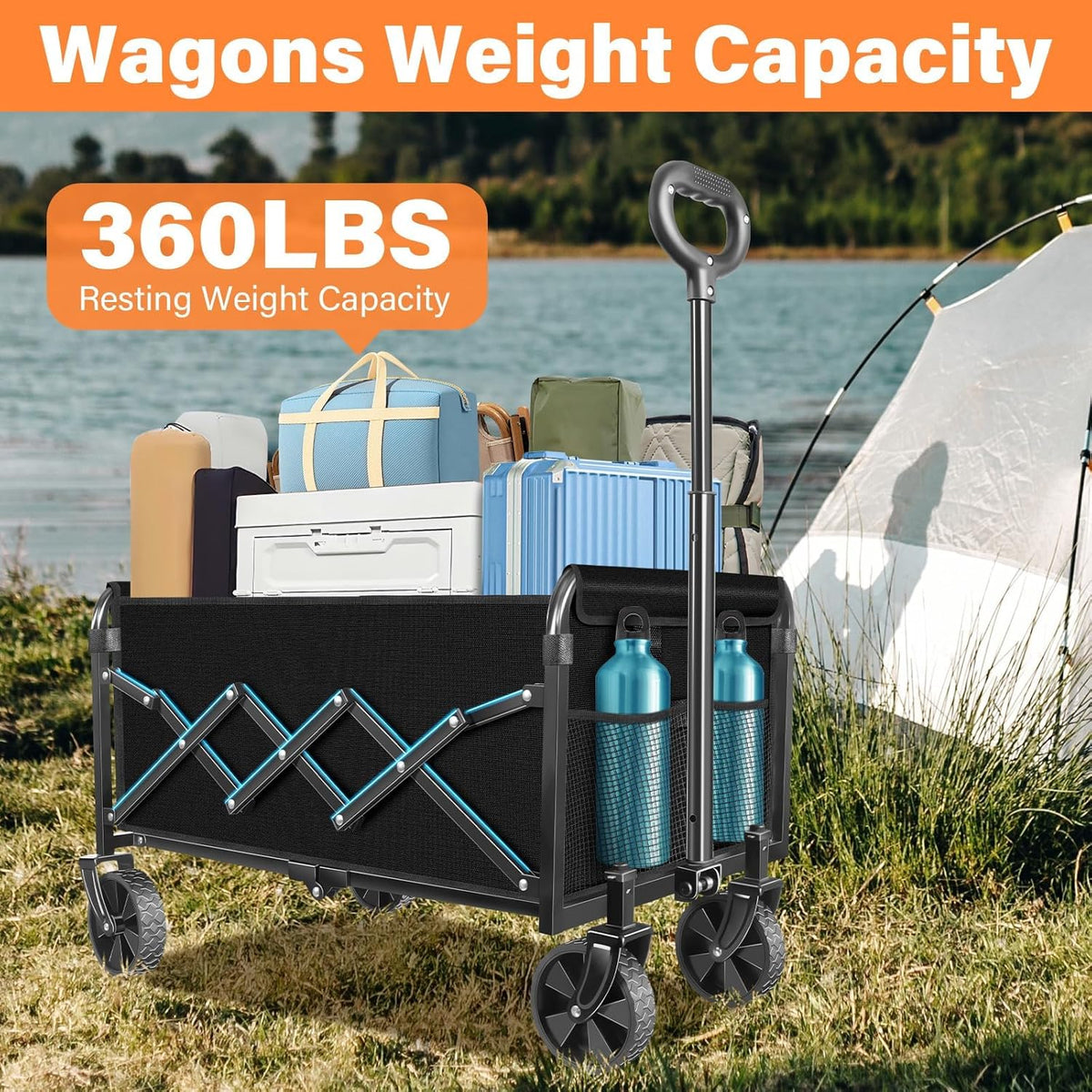 Wagons Carts Foldable, Collapsible Wagon Cart with Wheels - Beach Wagon Cart with Wheels for Sand