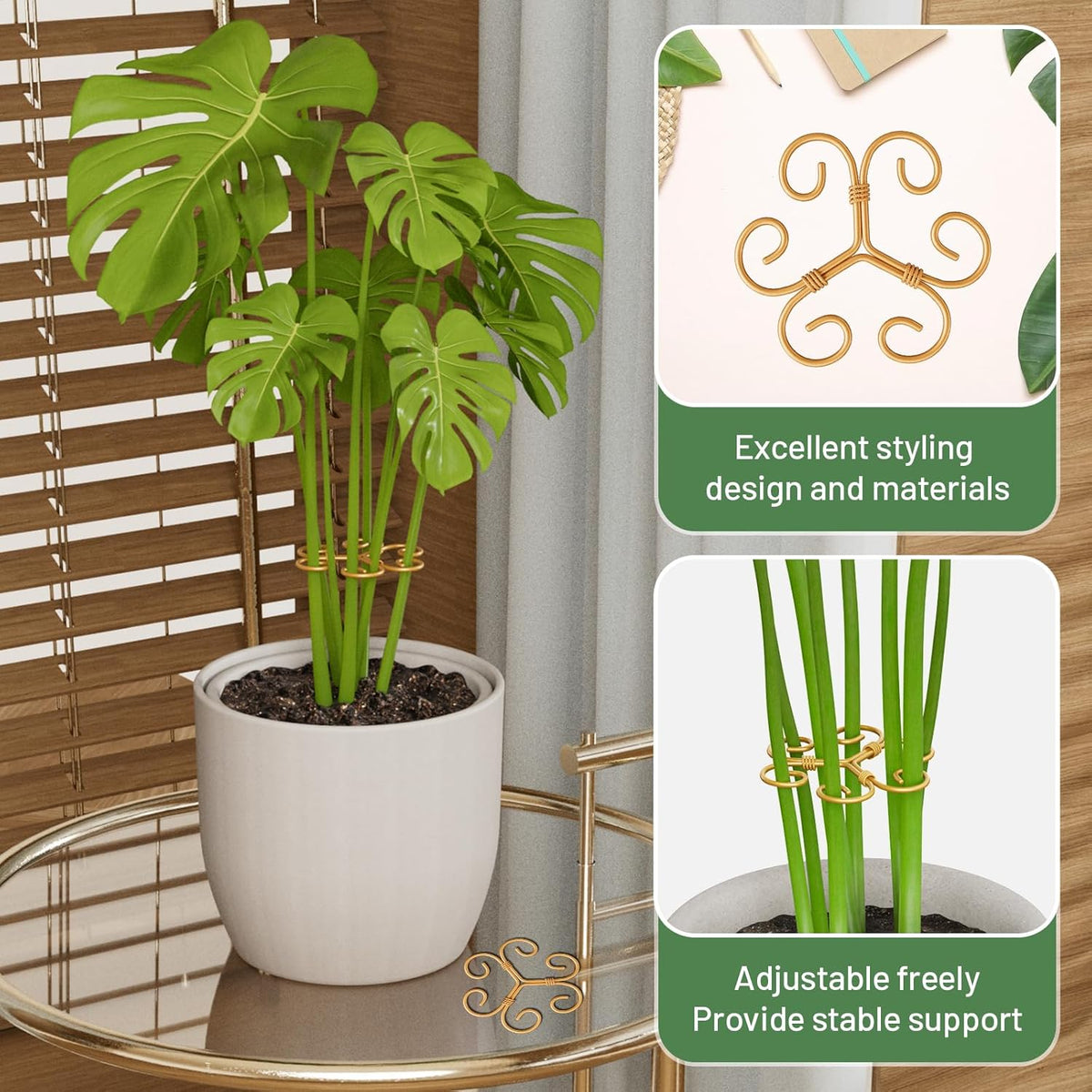 4PCS Iron Monstera Support, Uniquely Designed Plant Support Stakes for Indoor Plants, Stable Plant