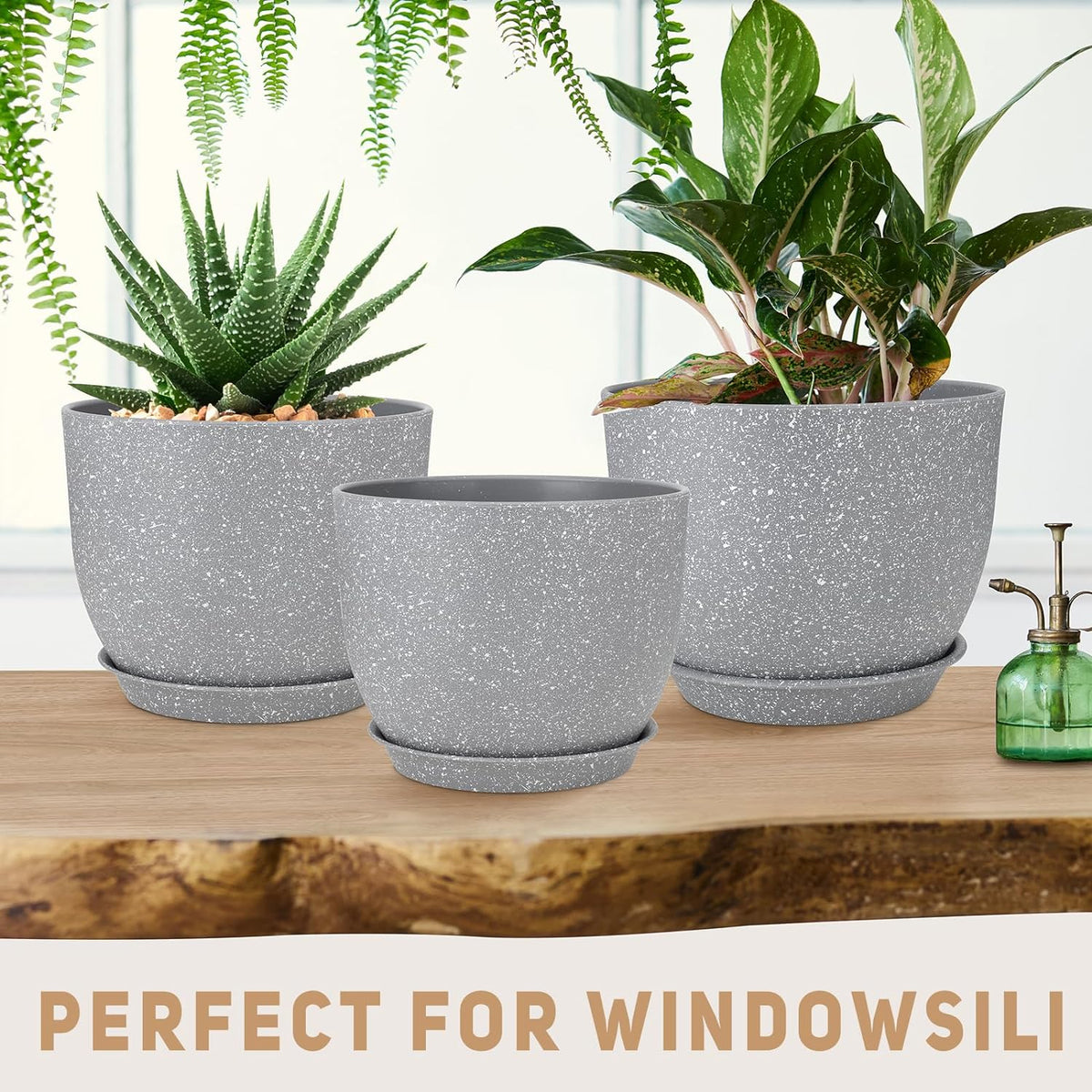 Plant Pots 12/10/9 inch Set of 3, Flower Pots with Multi Mesh Drainage Holes, Large Planters for