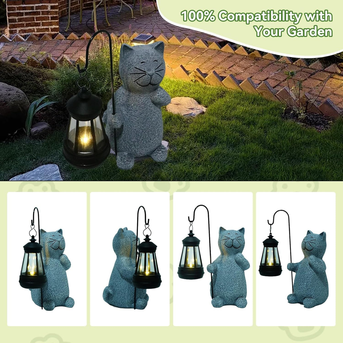 Solar Cat Garden Statues with LED Lights, Outdoor Decor for Patio Yard Balcony - Unique