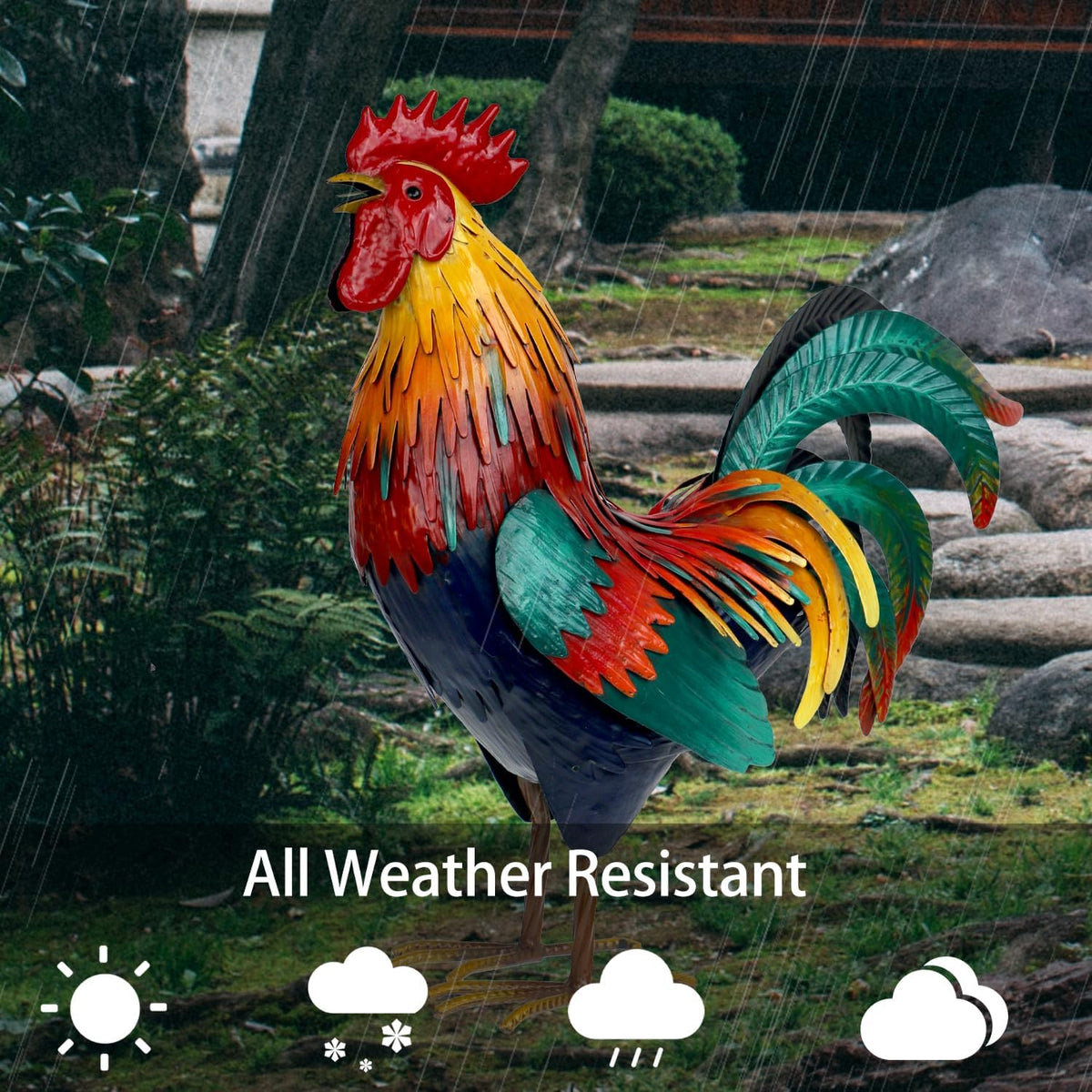 Kircust Metal Rooster Garden Statue Outdoor Decor Yard Art Chicken Decoration for Home Patio Lawn