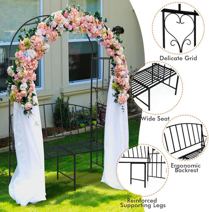 Giantex 81in Metal Garden Arch with Bench, Outdoor Garden Arbor Archway Trellis for Climbing Plants