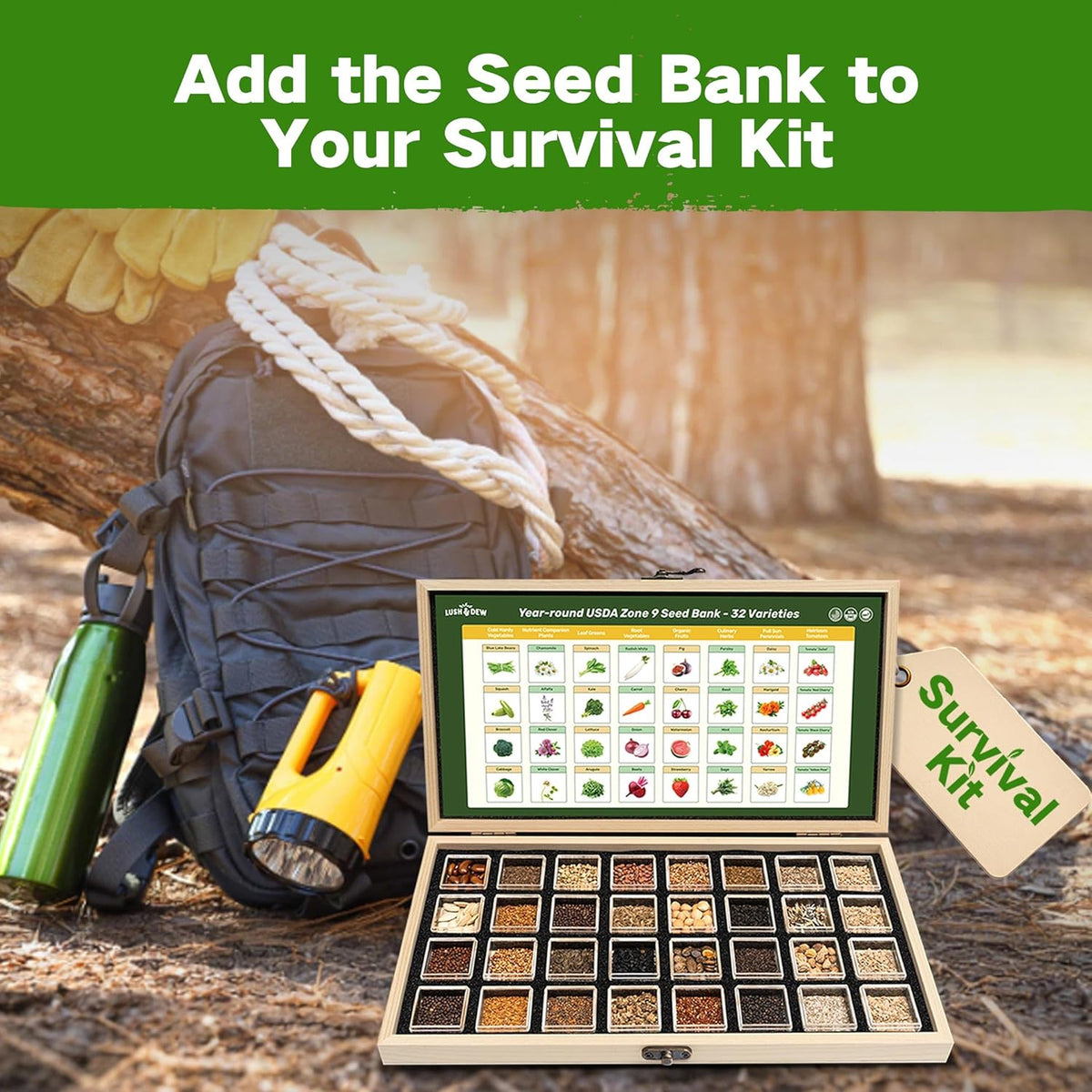 Lush&Dew USDA Zone 3 Seed Bank, Gardening Gifts for Women Men, 32 Varieties Non-GMO Heirloom Seeds