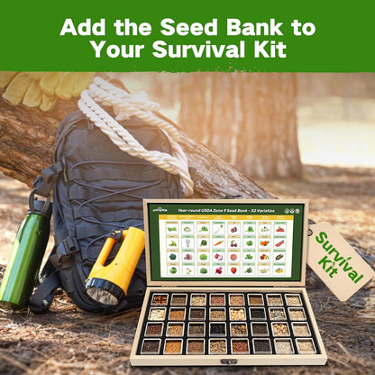 Lush&Dew Year-Round USDA Zone 7 Seed Bank, Gift for Mom Dad, 32 Varieties Non-GMO Heirloom Seeds of