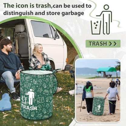 1 Pack Collapsible Trash Can Camping with Zippered Lid Foldable Storage Bin Portable Garbage Can