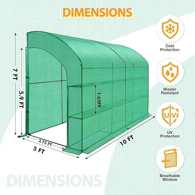 EAGLE PEAK 3 Tier Lean to Portable Greenhouse, Heavy-Duty Indoor & Outdoor Garden with Wire