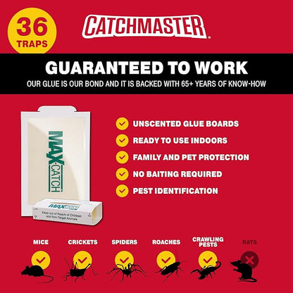 Catchmaster Max-Catch Mouse & Insect Glue Trap 36PK, Mouse Traps Indoor for Home, Sticky Pest