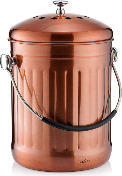 RED FACTOR Premium Compost Bin for Kitchen Countertop - Stainless Steel Food Waste Bucket with