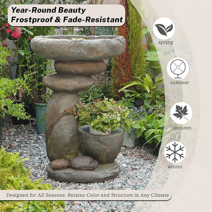 27.6" Tall Outdoor Fountain for Garden, Patio, Yard – Vertical Space-Saving Design, Made of Resin &