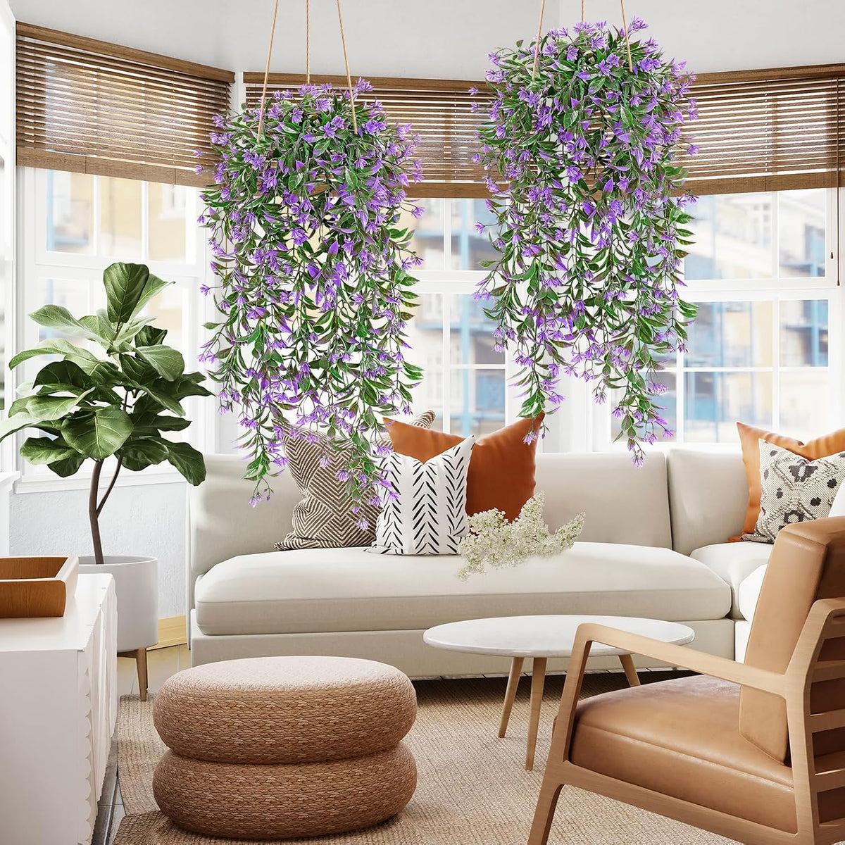 TOCHGREEN 4Pcs Artificial Hanging Plants Fern Vine, Faux Plastic Plants Fake Ivy Vine Greenery