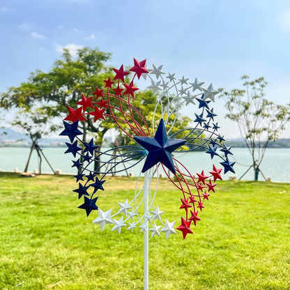 47.3” Red White & Blue Patriotic Wind Spinner – Star Design American Flag Spinner Outdoor – Metal