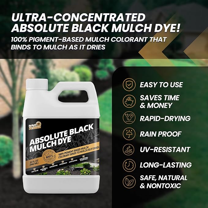 32oz Absolute Black Mulch Dye - Covers up to 2,500 sq. ft., Liquid Mulch Dye Black, Premium Color