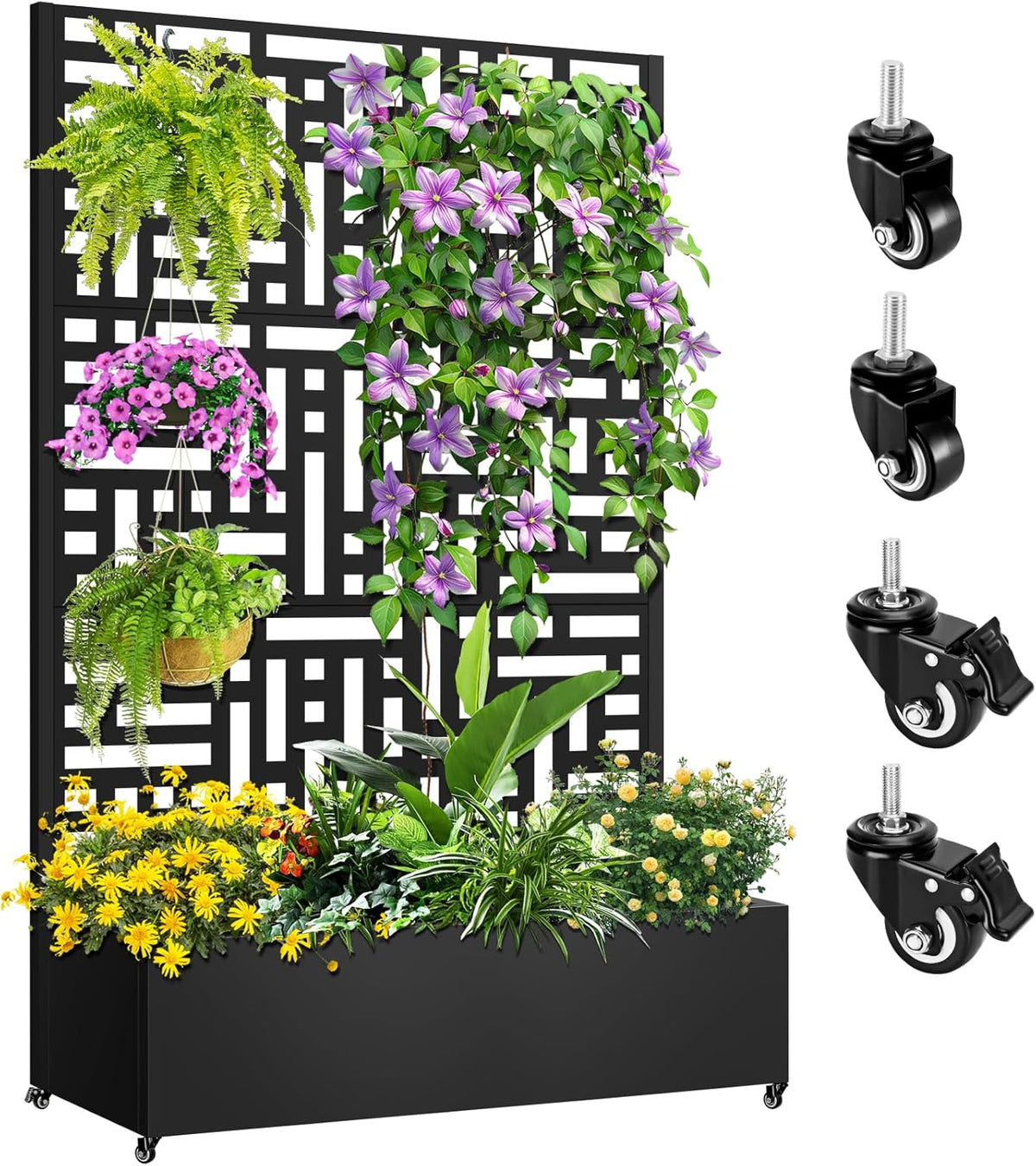 Metal Planter Box with Trellis, 72"x47"x16" Metal Raised Garden Bed with Trellis, Trellis Planter