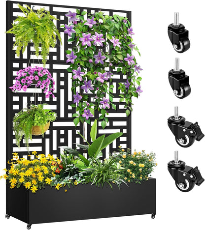 Metal Planter Box with Trellis, 72"x47"x16" Metal Raised Garden Bed with Trellis, Trellis Planter
