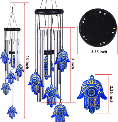 Blue Evil Eye Hamsa Hand Wind Chimes Outdoor Decoration, Hand of Fatima Windcatcher, Evil Eye Wind