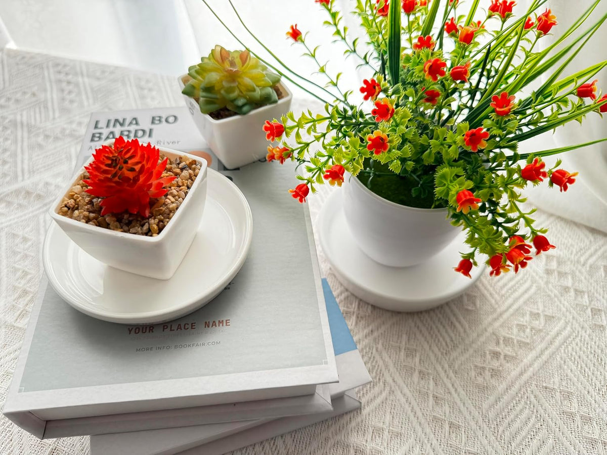 4 Pack of Plant Saucer, 5 inch Glazed Ceramic Plant Tray, Deep Drainage Tray for 4 Inch Flower