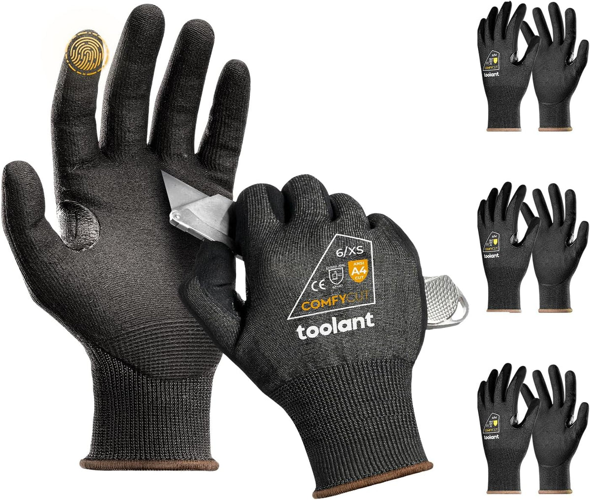 toolant ANSI A4 Cut Resistant Work Gloves without Steel and Fiberglass, Ultra Light & Thin, for
