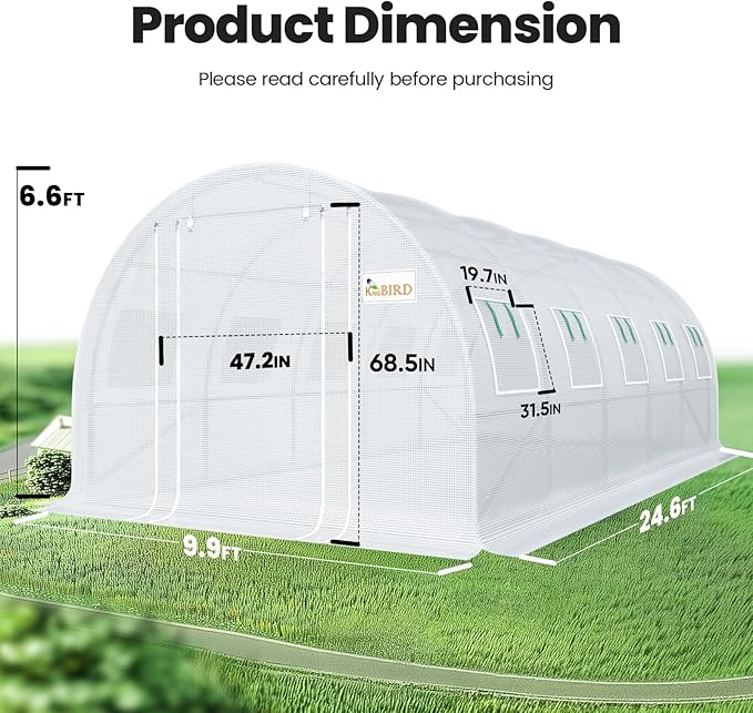 KING BIRD Premium 25x10x6.6FT Greenhouse for Outdoors, Large Walk-in Upgraded Galvanized Metal