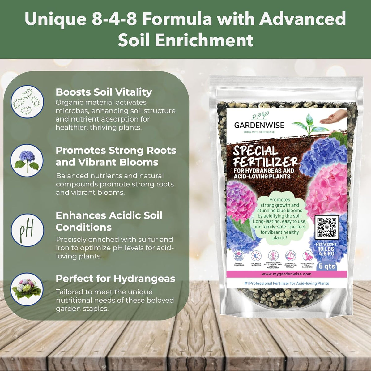 Slow Release Hydrangea Fertilizer with Iron & Sulfur – Indoor & Outdoor Soil Acidifier for Miracle