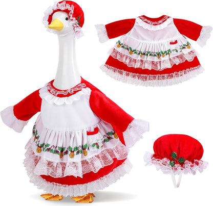 2 Pcs/Set Christmas Mrs. Claus Porch Goose Outfits, Lawn Goose Statue Mrs. Claus Costume, Red Green
