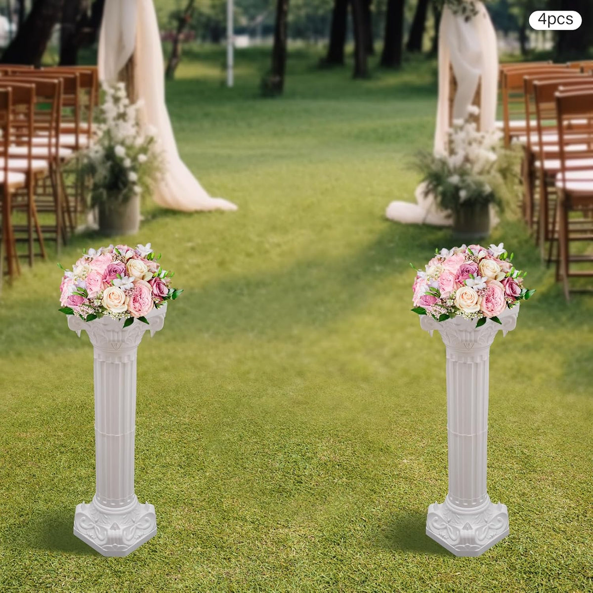 Roman Column Pedestal, Plastic White Columns for Weddings Indoor/Outdoor Roman Pillar Stand for