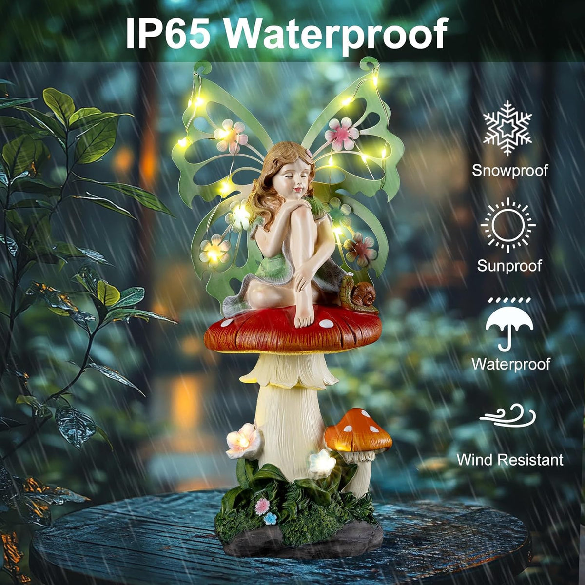 Solar Fairy Garden Decor Flower Fairies Mushroom Figurines with Snail Decor Gifts for Women Mom