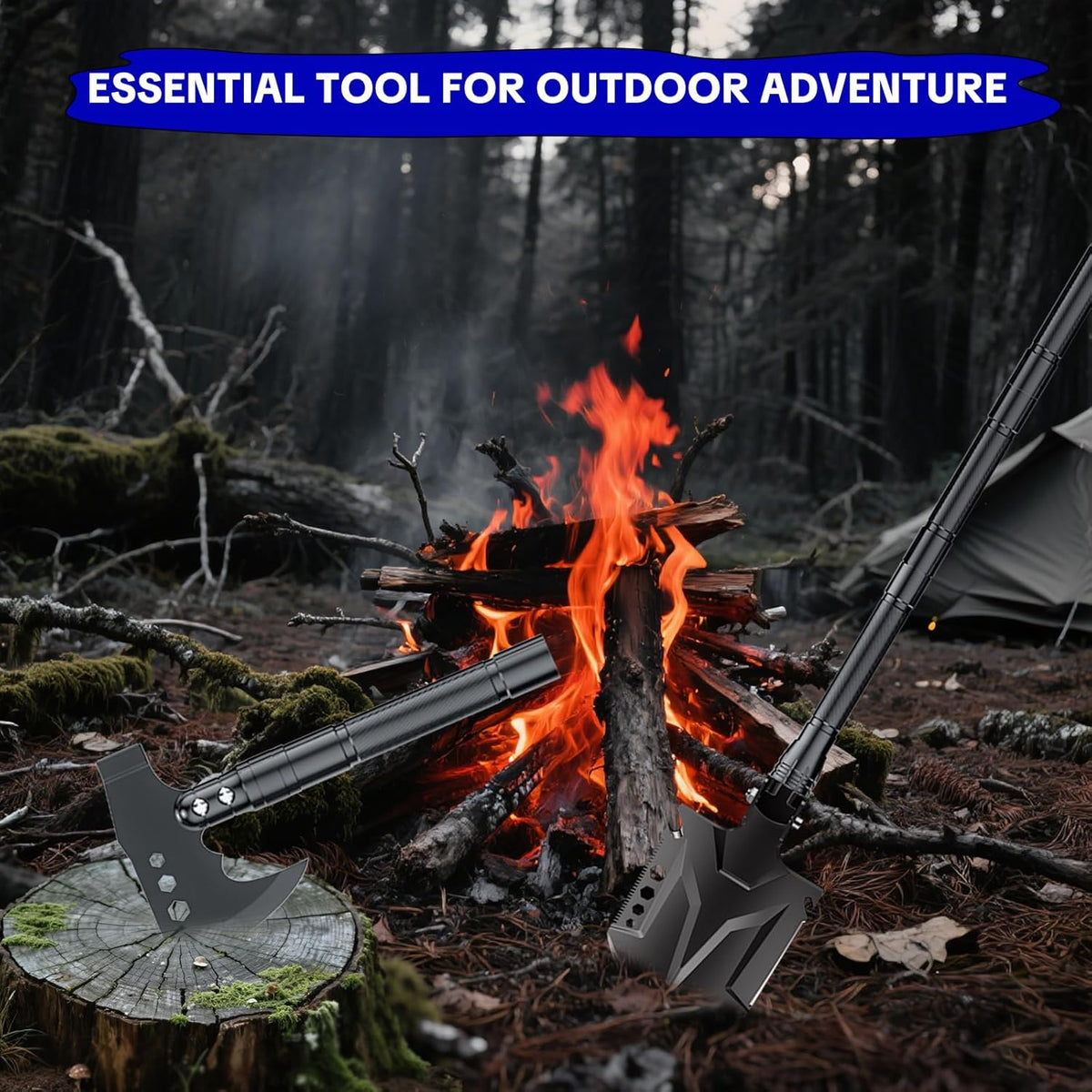 Jbox Shovel Axe Set, High Carbon Steel Folding Shovel with Adjustable 19.2-37.8 Inch Handle