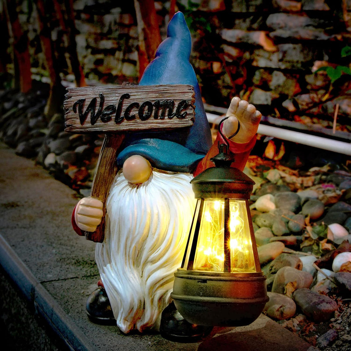 Garden Gnome Outdoor Decoration Solar Gnomes Statue with Lantern LED Lights,Terrace Courtyard Lawn