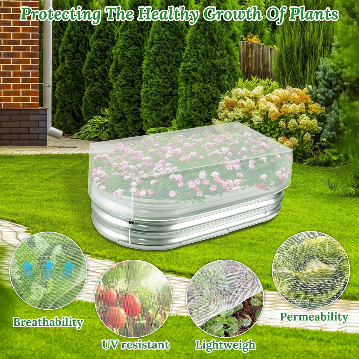 2 Pack Garden Netting for Raised Beds,Durable Ultra Fine Mesh Plant Covers with Drawstring to Keep